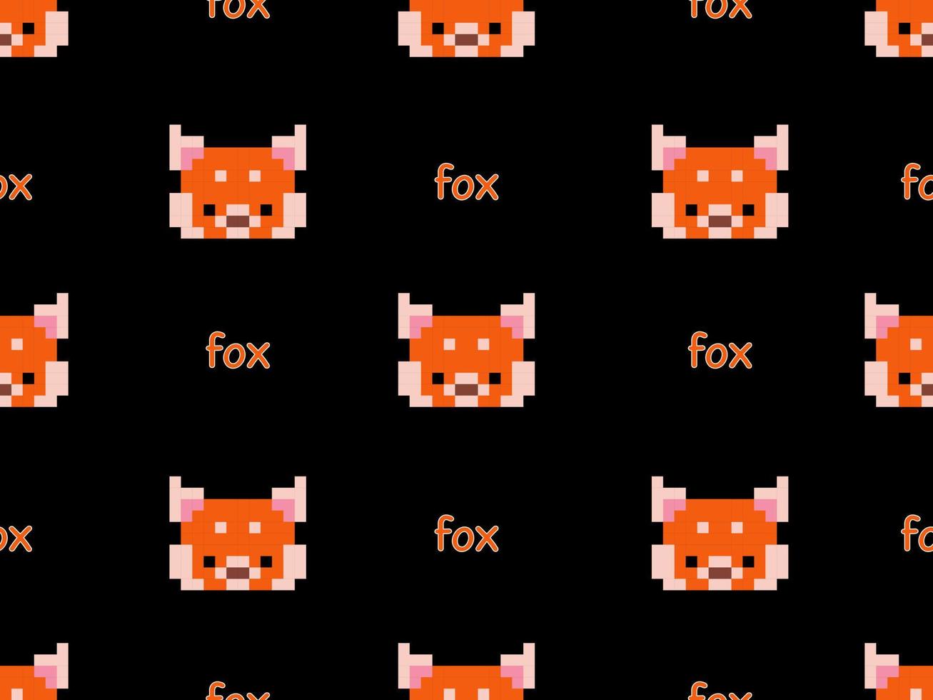 Fox cartoon character seamless pattern on black background.Pixel style vector
