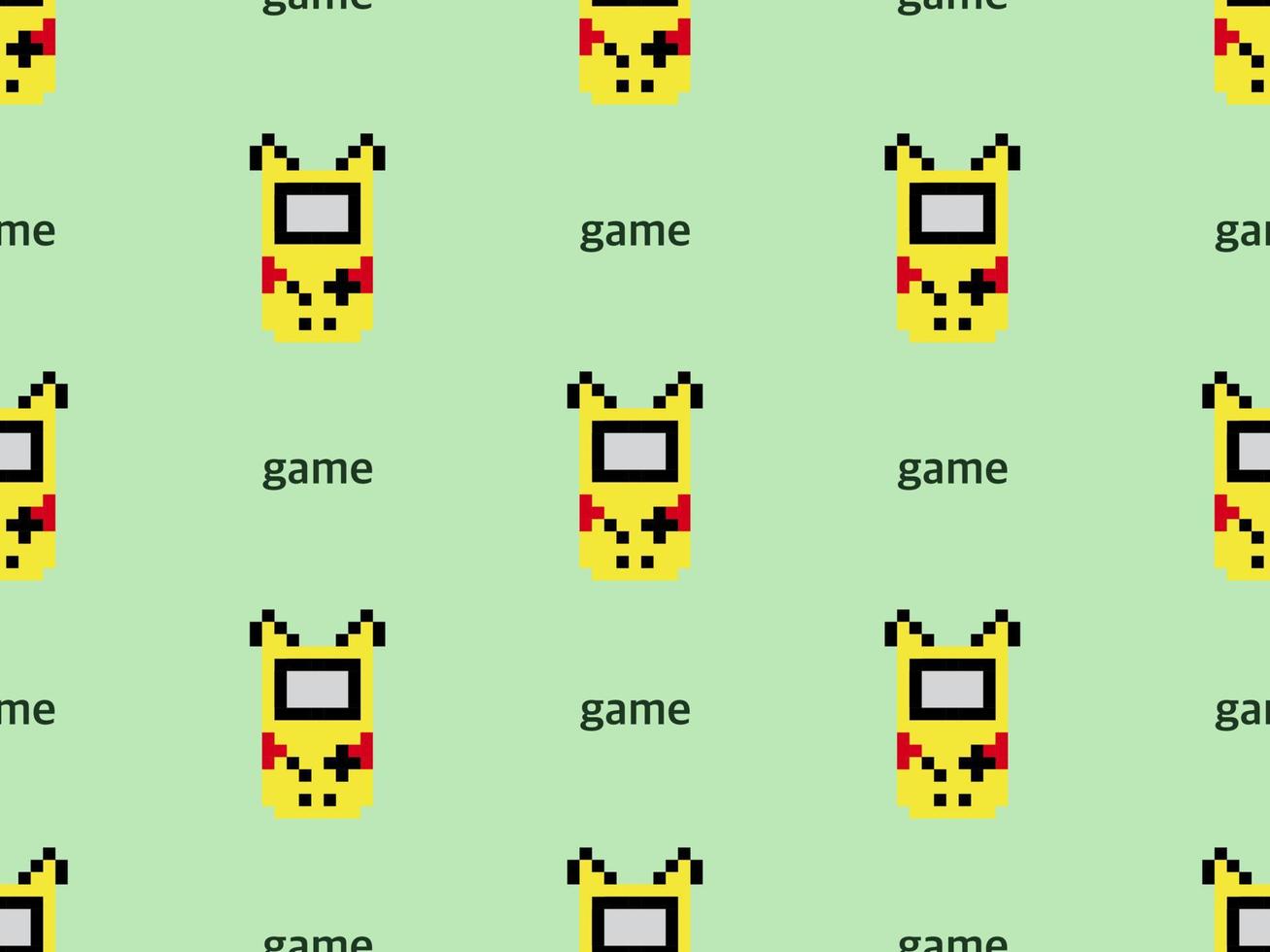 juego de bolsillo personaje de dibujos animados de patrones sin fisuras sobre fondo verde.estilo de píxel vector