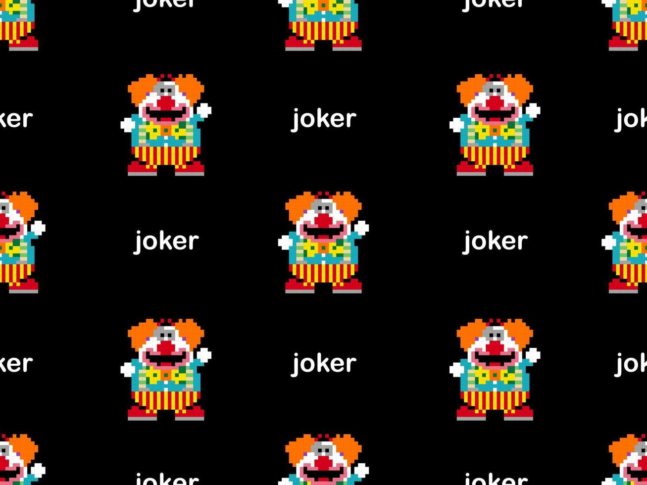 Joker cartoon character seamless pattern on black background.Pixel style vector