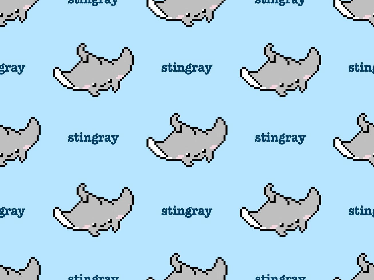 Stingray cartoon character seamless pattern on blue background.Pixel style vector
