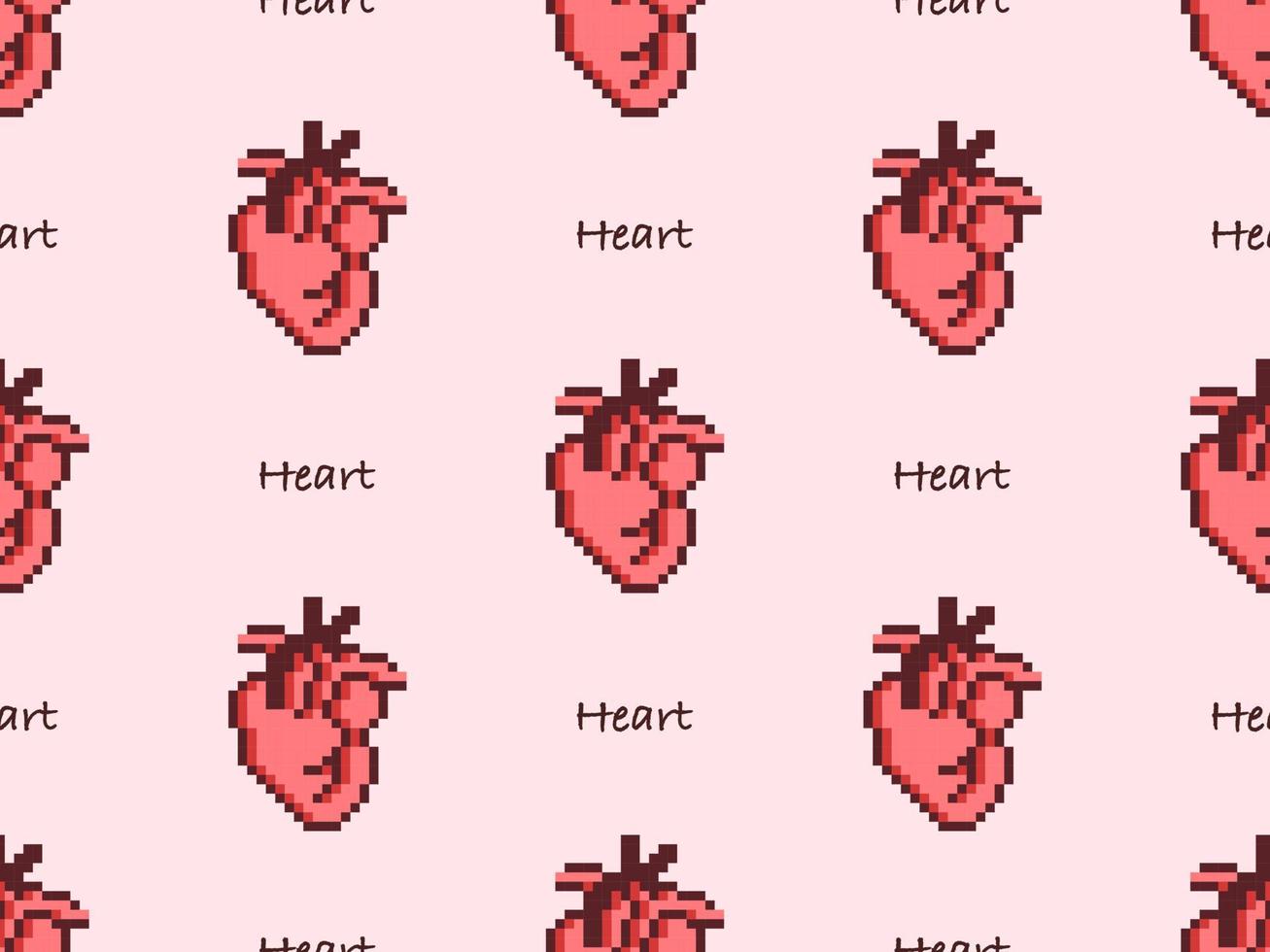 Heart cartoon character seamless pattern on pink background.Pixel style vector