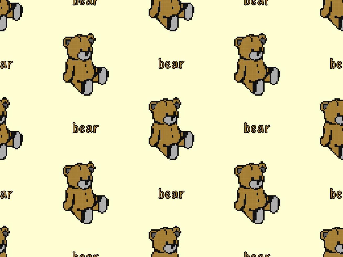 Bear cartoon character seamless pattern on yellow background.Pixel style vector