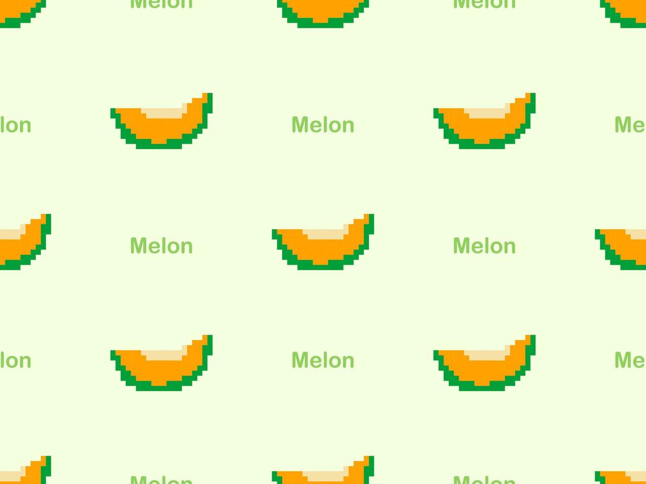Melon cartoon character seamless pattern on green background.Pixel style vector