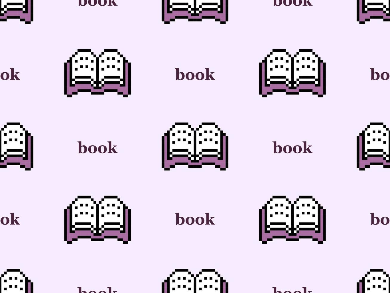 Book cartoon character seamless pattern on purple background.Pixel style vector