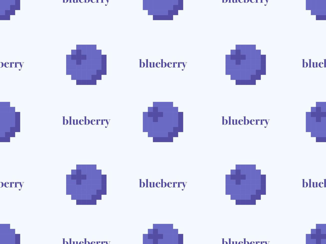 Blueberry cartoon character seamless pattern on blue background.Pixel style vector