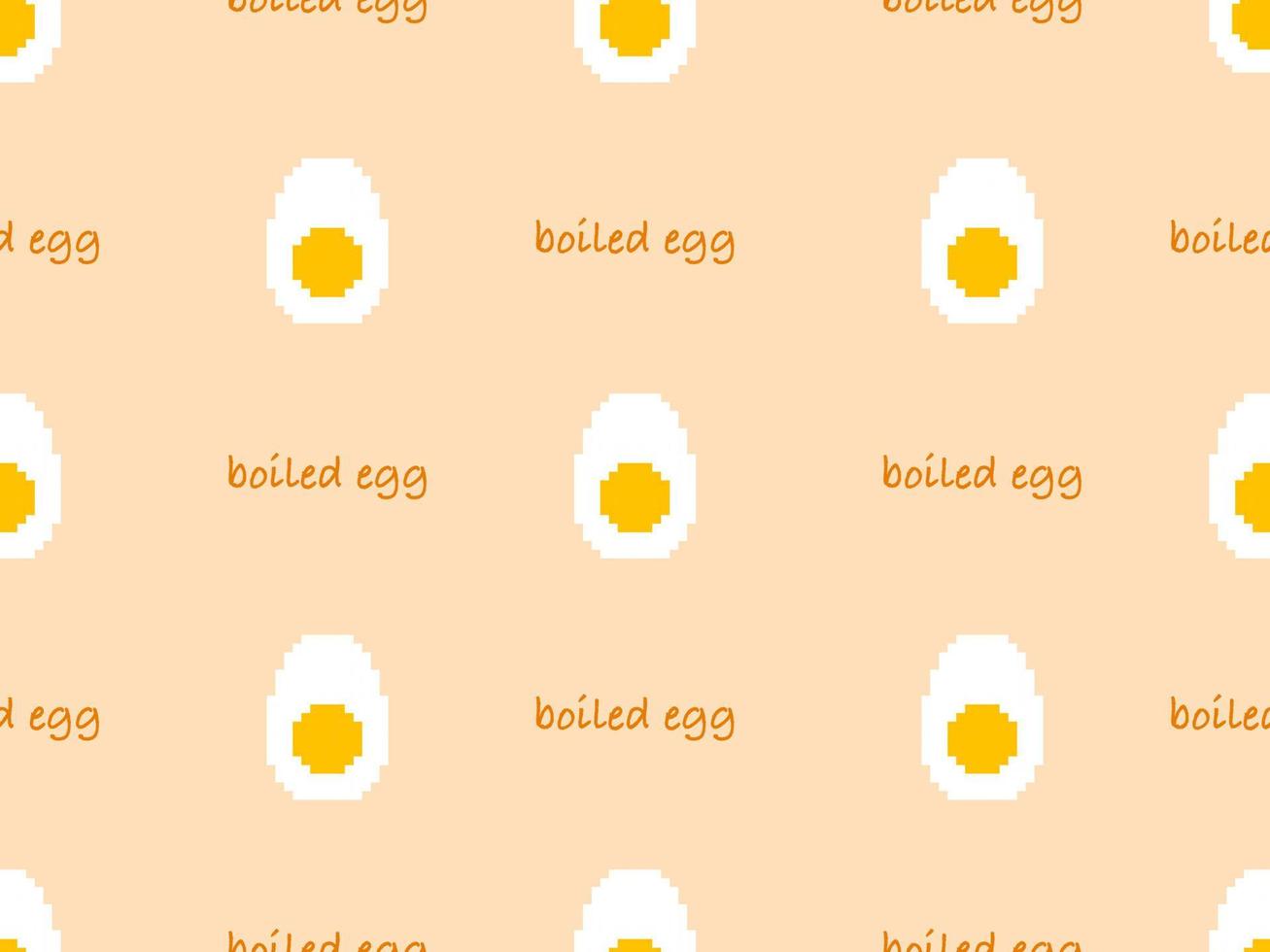 huevo cocido personaje de dibujos animados de patrones sin fisuras sobre fondo naranja. estilo píxel vector