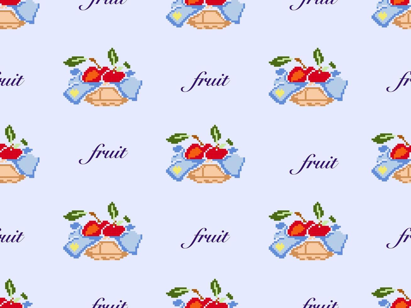 cesta de frutas personaje de dibujos animados de patrones sin fisuras sobre fondo azul.estilo de píxel vector