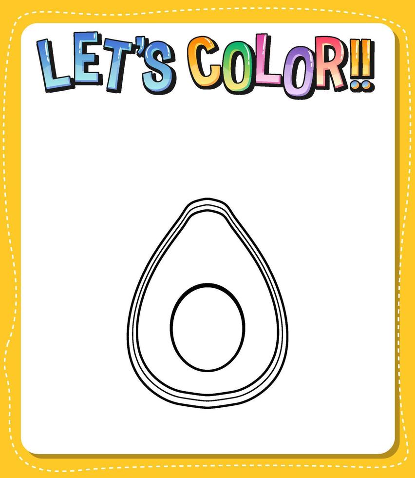 Worksheets template with lets color text and avocado outline vector