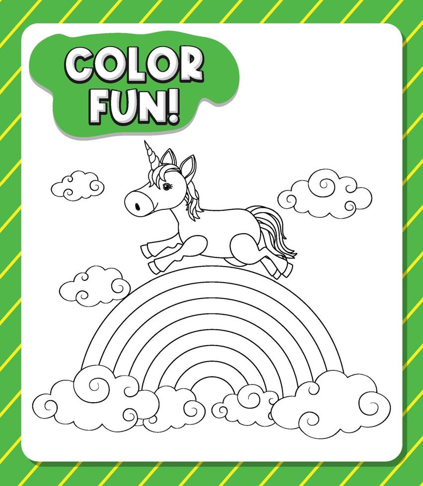 Worksheets template with color time text and Unicorn outline vector
