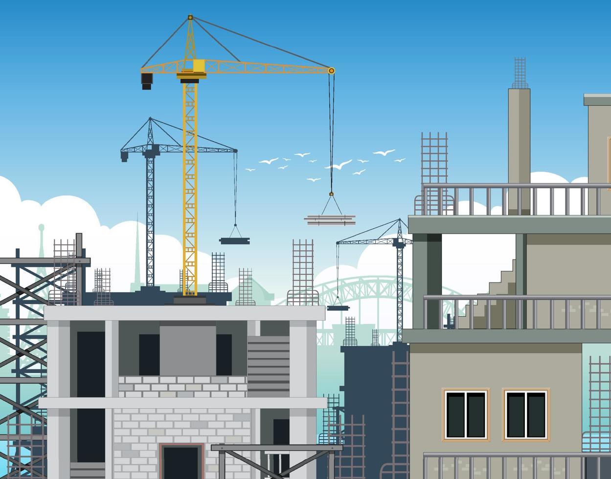 Cartoon scene of building construction site vector