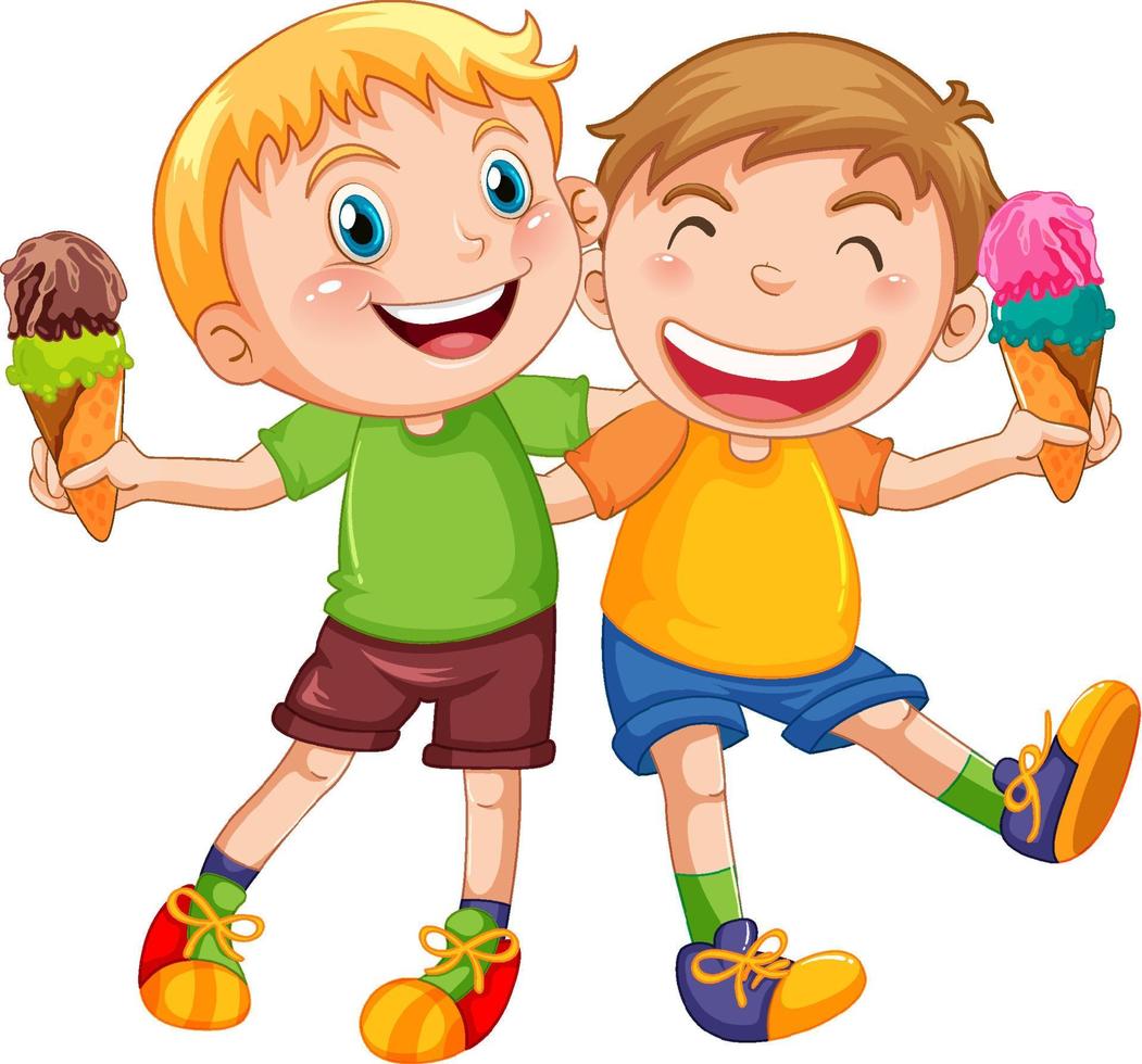 Happy boys holding ice cream vector