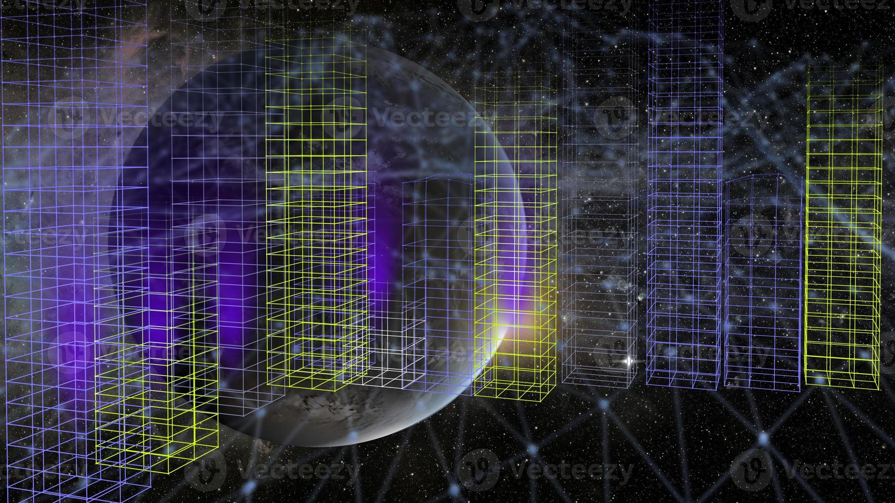 Block chain network concept 3d technology, background made of circle lines and particles. 3D rendering. photo