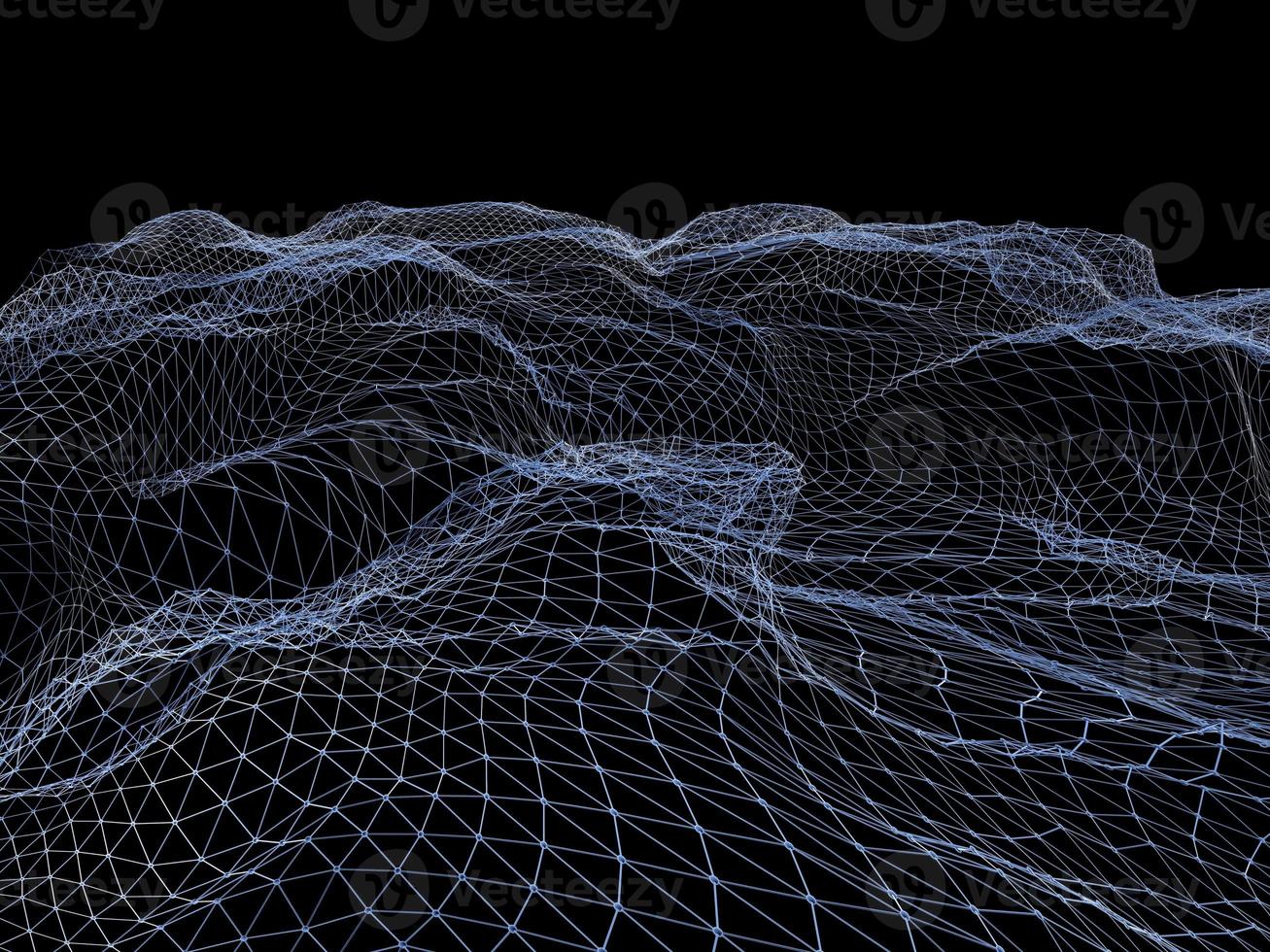 Block chain network concept 3d technology, background made of circle lines and particles. 3D rendering. photo