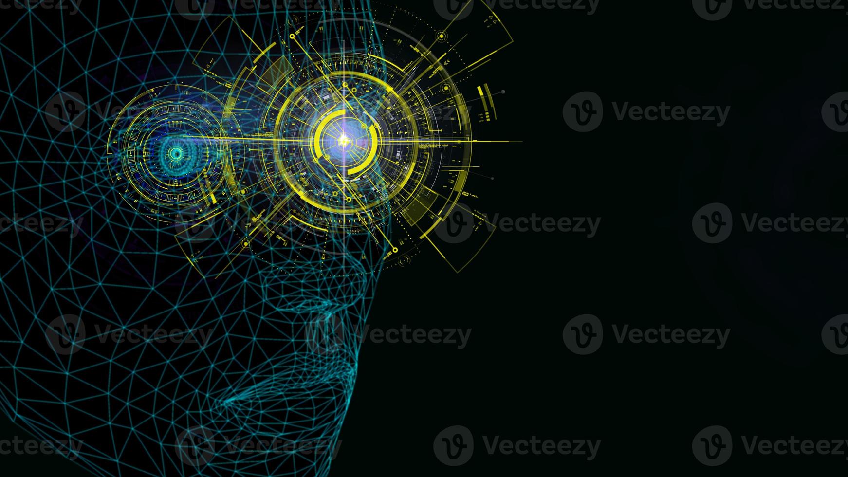 Block chain network concept 3d technology, background made of circle lines and particles. 3D rendering. photo