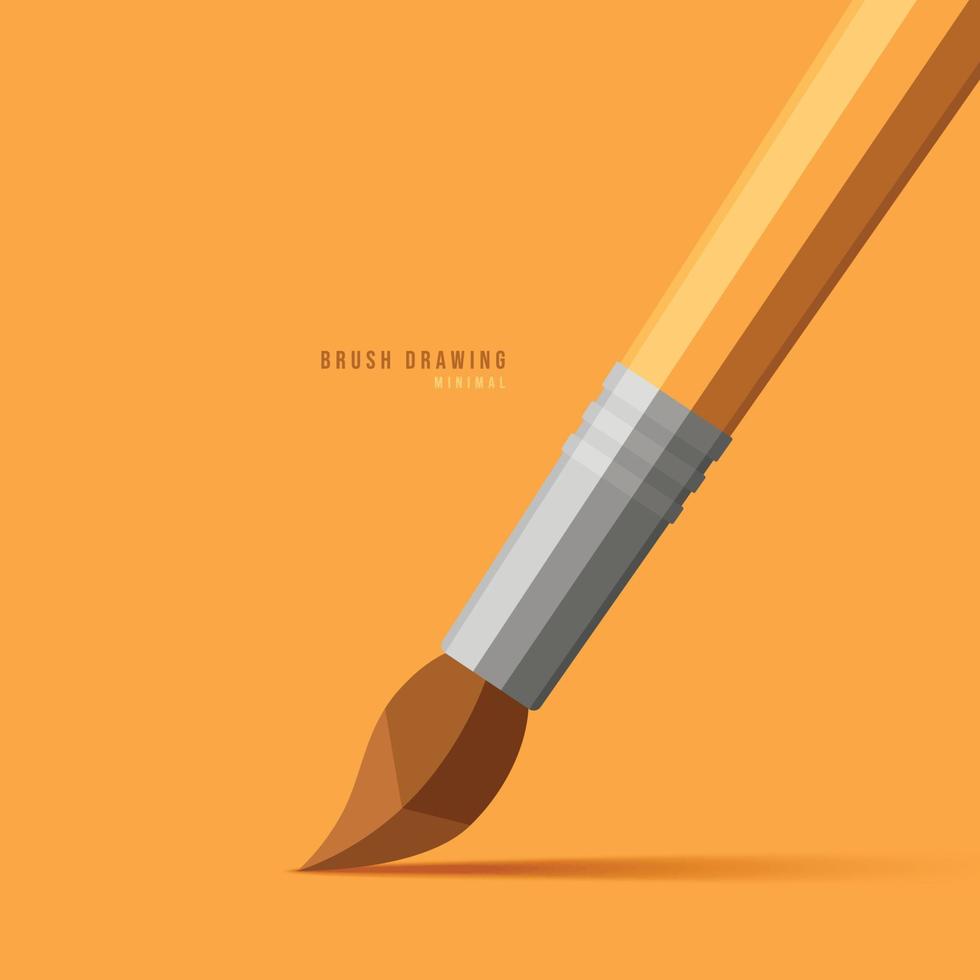 Realistic artist brush isolated on yellow background, Minimal drawing tool, Concept of education templates vector