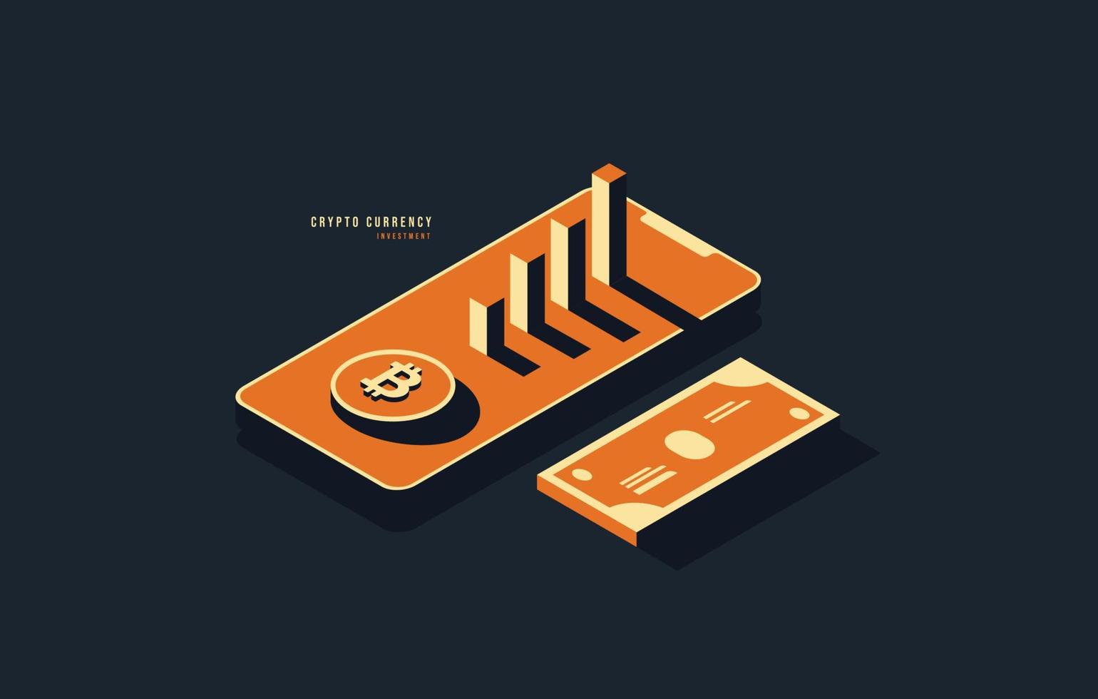 Minimal crypto currency isometric design, Block chain technology concept, Digtital advertising and marketing for future money investment vector