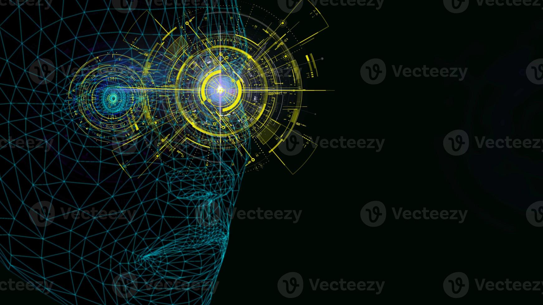 Block chain network concept 3d technology, background made of circle lines and particles. 3D rendering. photo