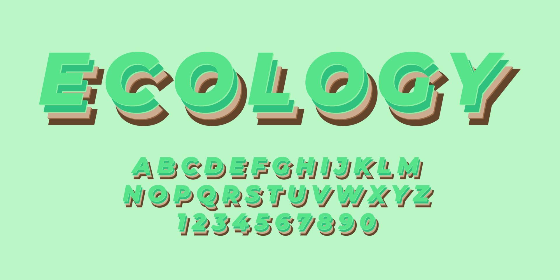 efecto de fuente de alfabeto de texto de ecología verde con color plano vector