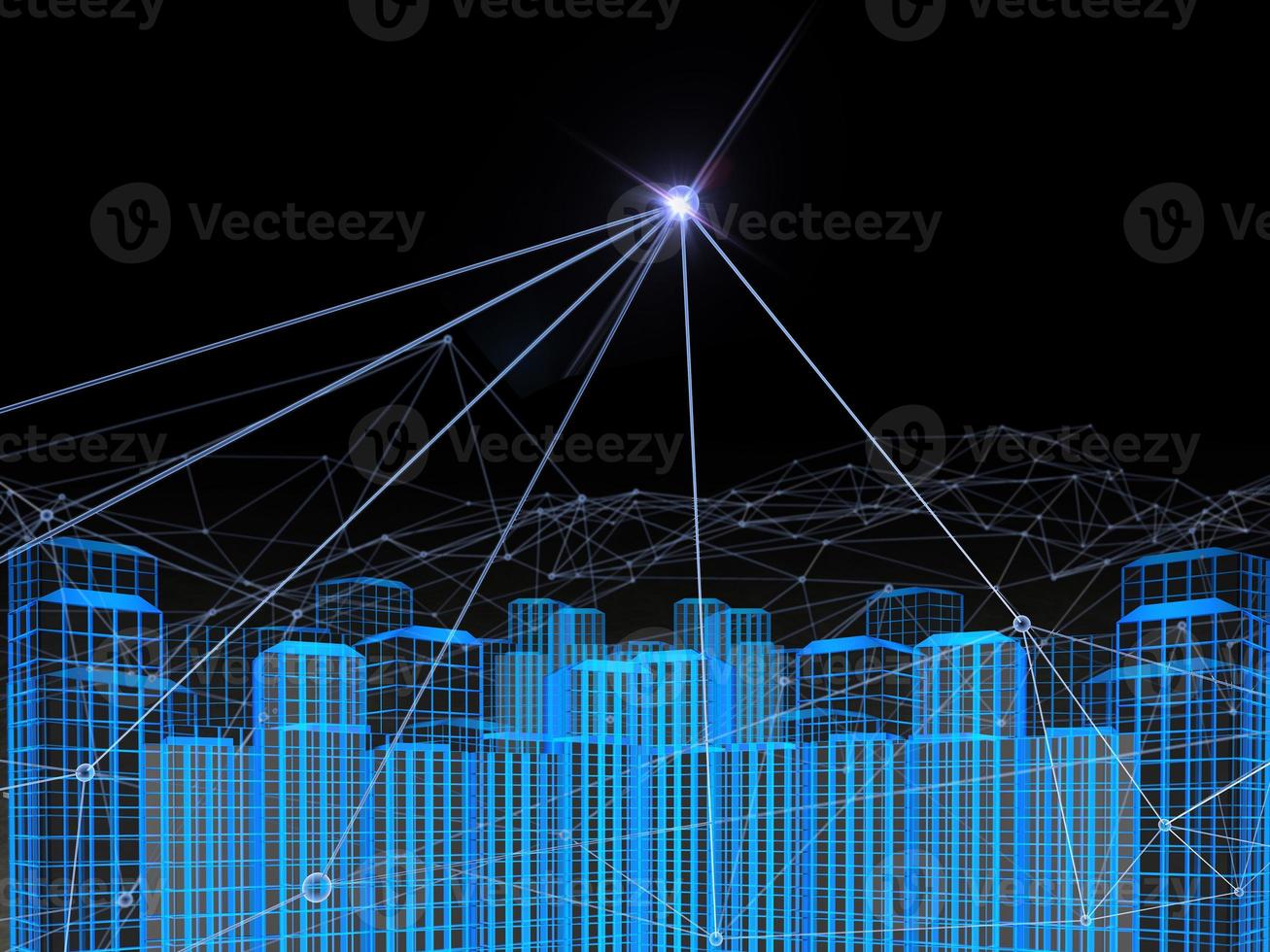 Block chain network concept 3d technology, background made of circle lines and particles. 3D rendering. photo
