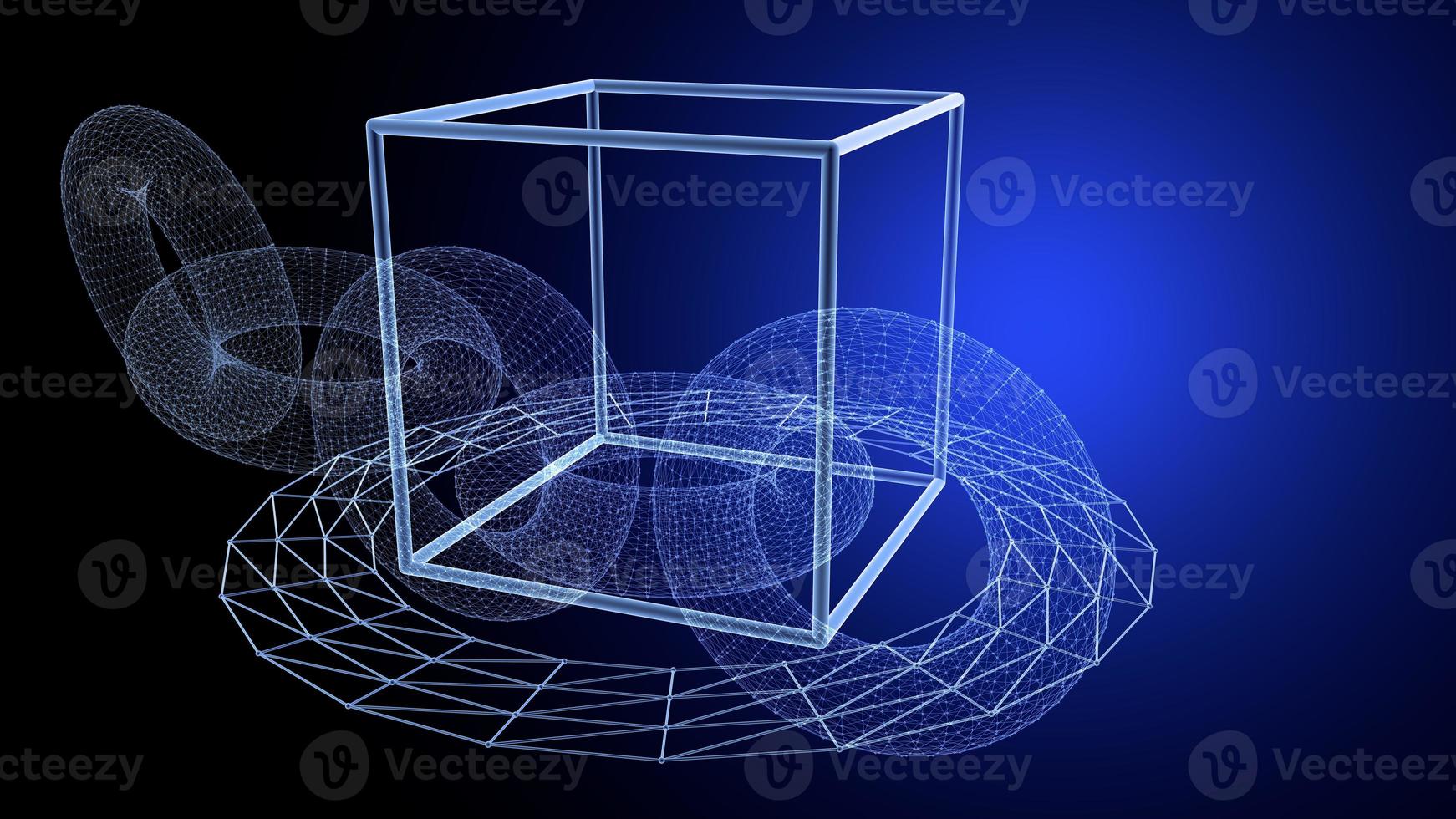 Block chain network concept 3d technology, background made of circle lines and particles. 3D rendering. photo