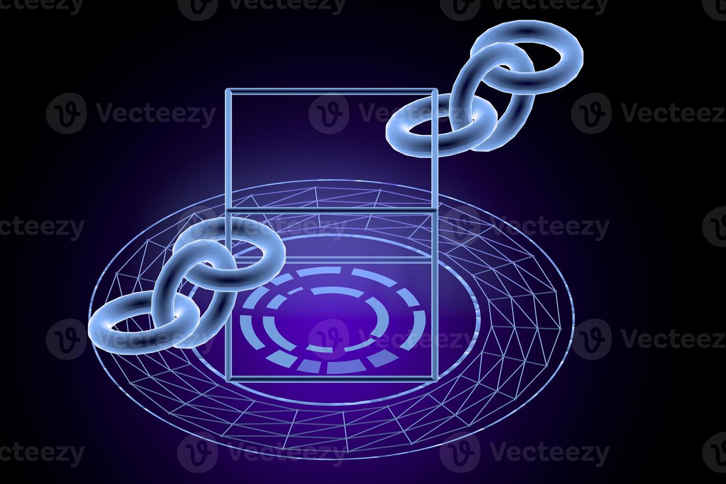 Block chain network concept 3d technology, background made of circle lines and particles. 3D rendering. photo