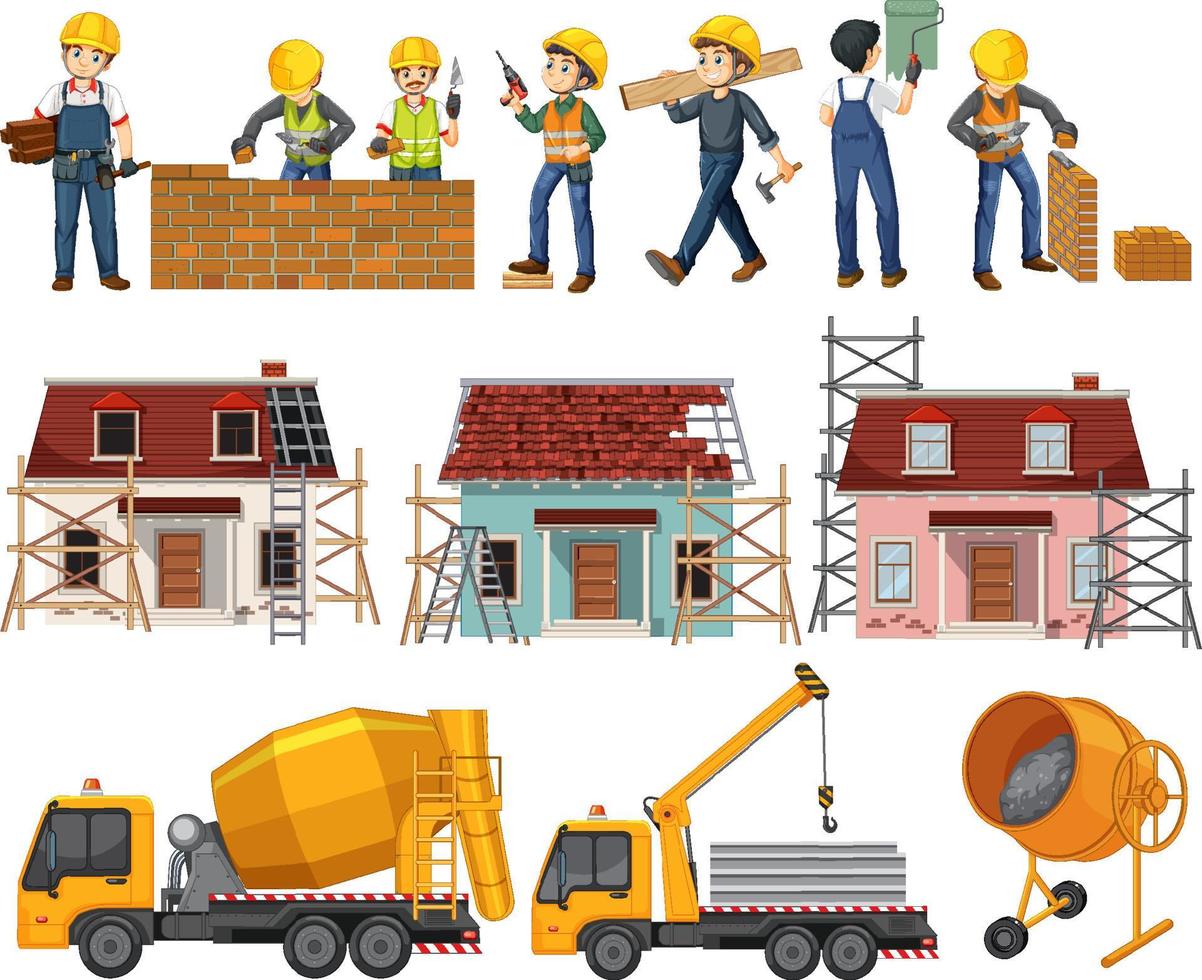 Set of construction site objects vector