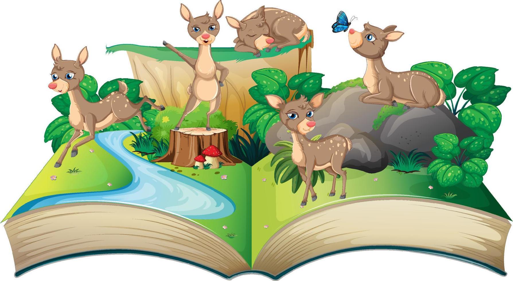 Storybook design with deers by the river vector