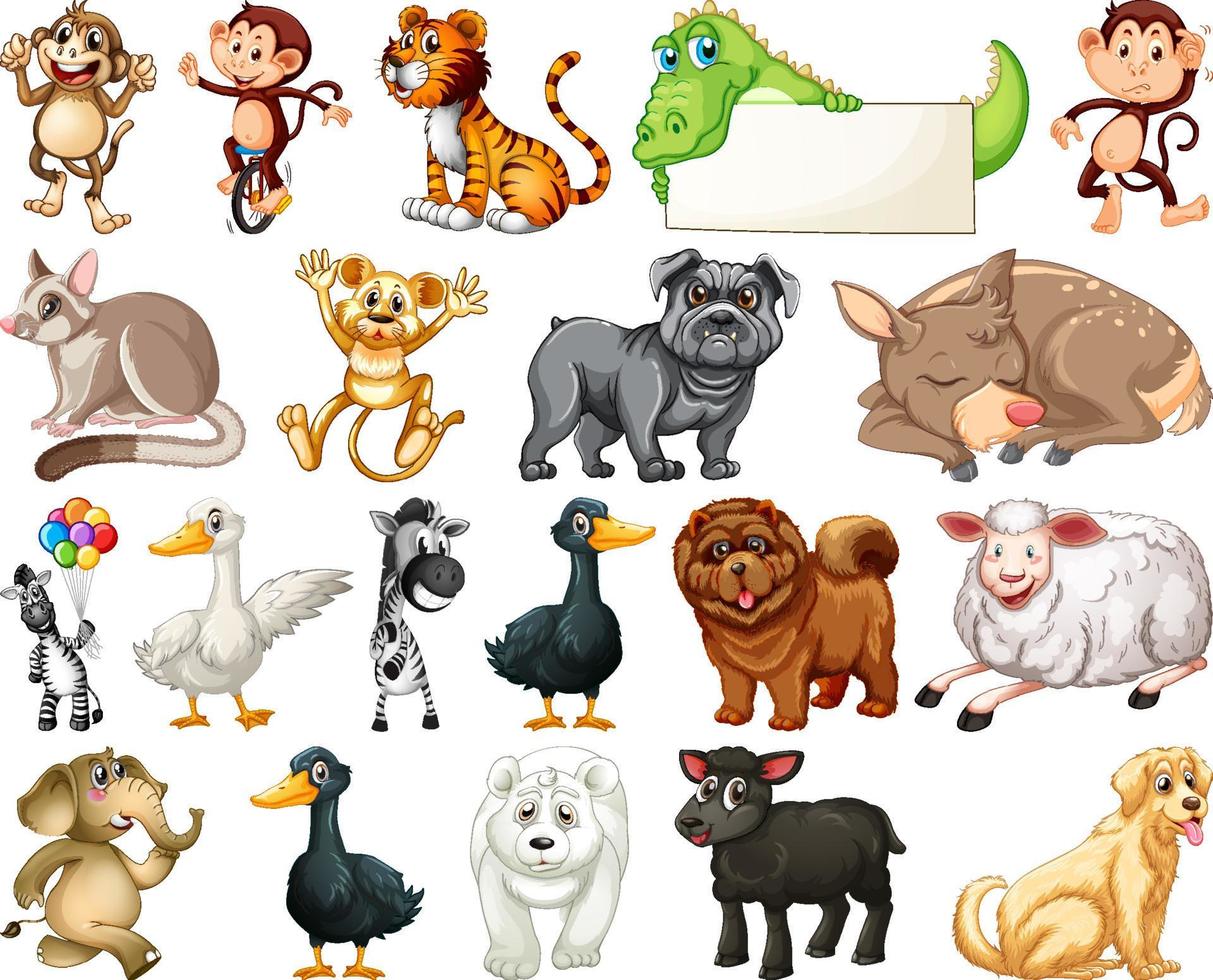 Set of animal cartoon character vector