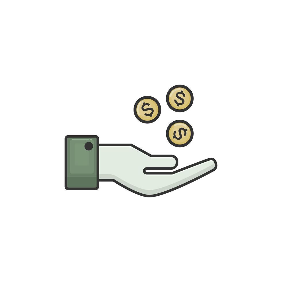 icono de dibujos animados de monedas de mano y mano vector