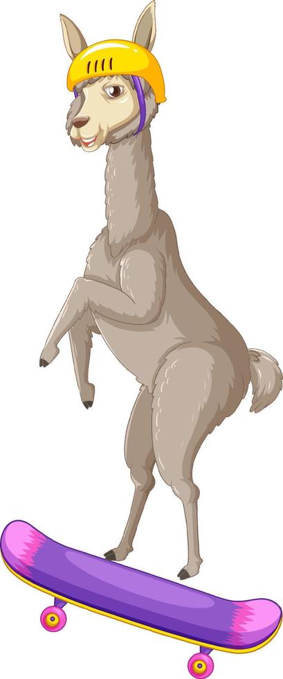 Alpaca playing skateboard cartoon vector