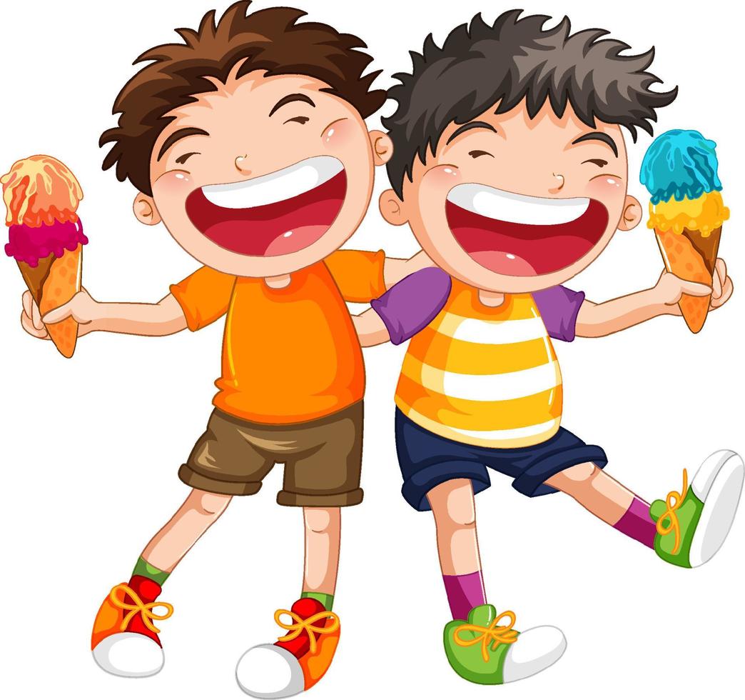 Happy boys holding ice cream vector