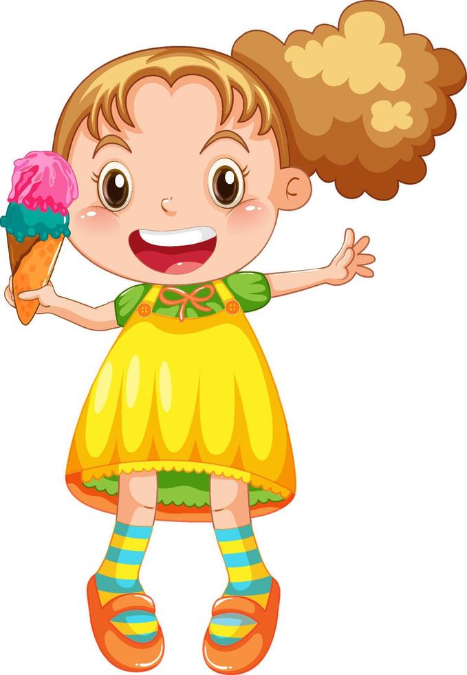 niña feliz sosteniendo helado vector