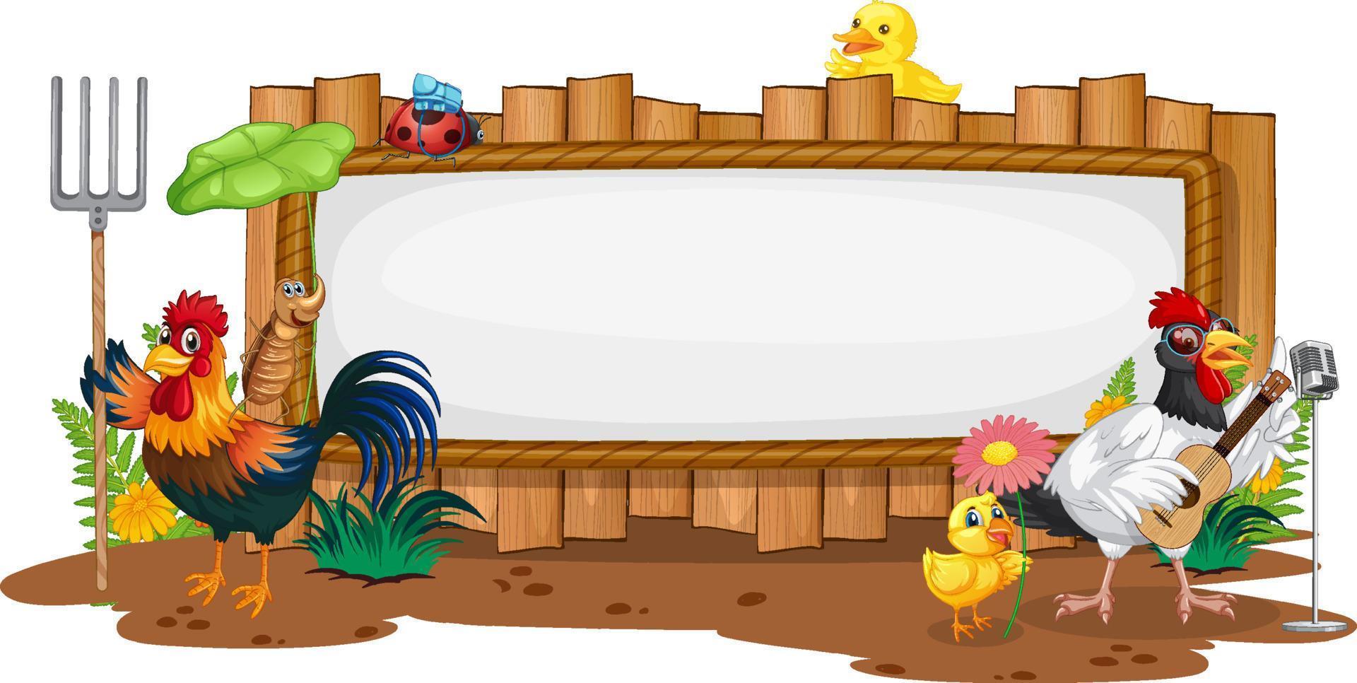 Blank wooden signboard with chicken farm vector