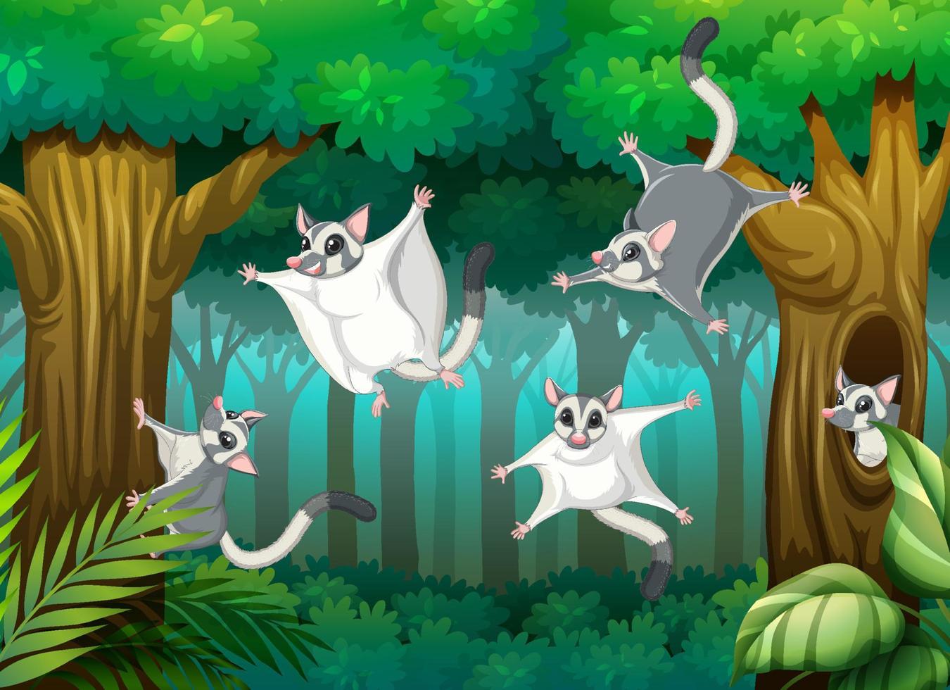 Scene with sugar glider in forest vector