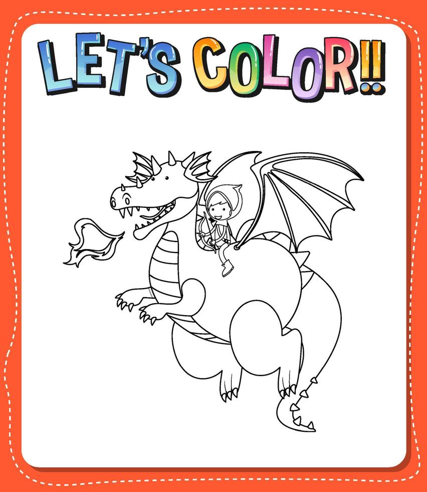 Worksheets template with lets color text and dragon outline vector