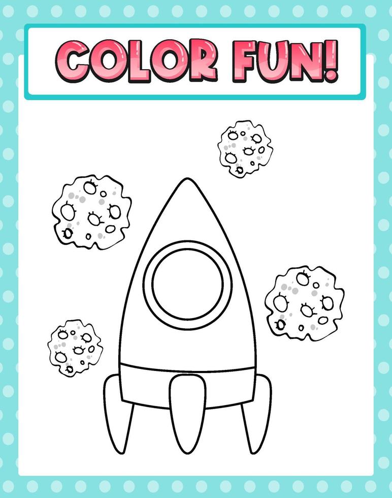 Worksheets template with color fun text and rocket outline vector