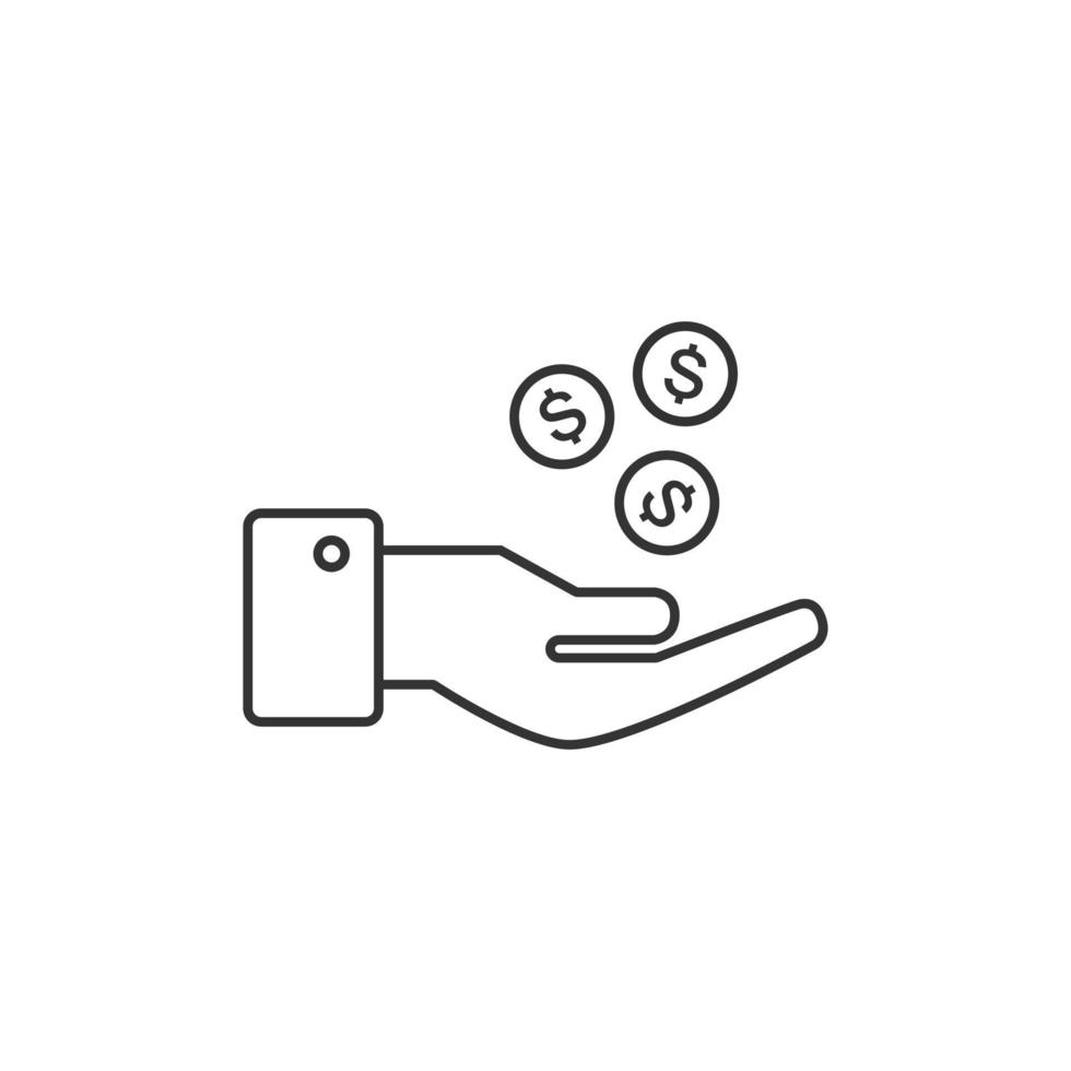 Outline icon of hand coins and hand vector