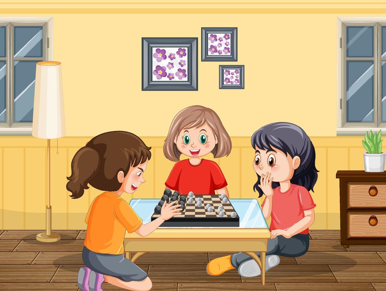 Children playing chess board at home vector