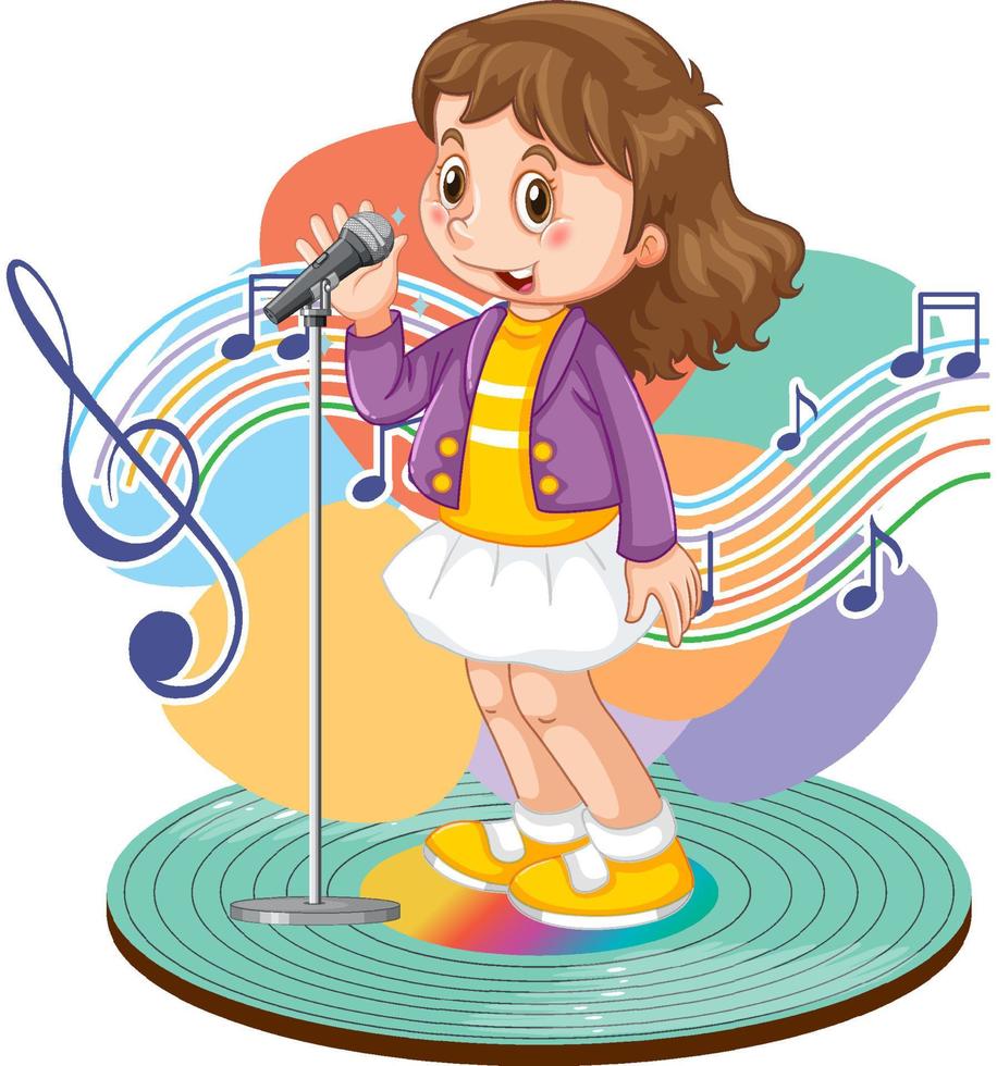 Singer girl cartoon with music melody symbols vector