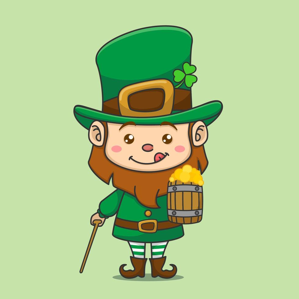 Cute Leprechaun With Stick And Beer vector