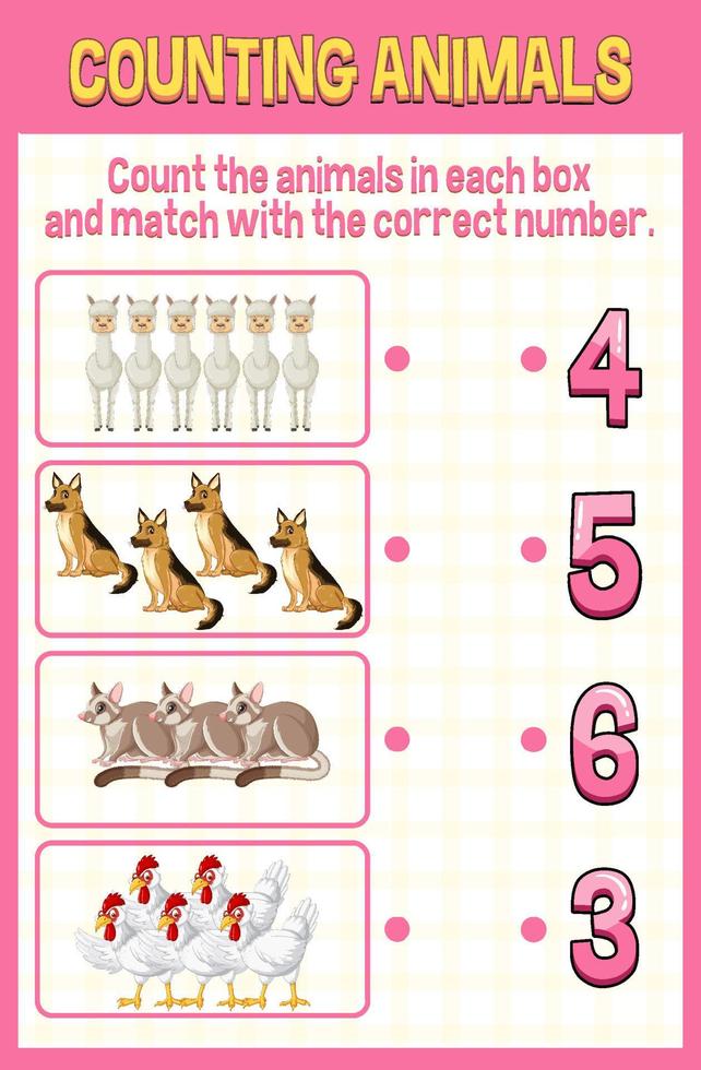 Match by count with different types of animals vector