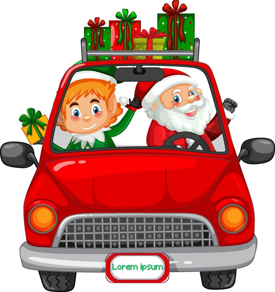 Santa driving car to delivery Christmas gifts vector