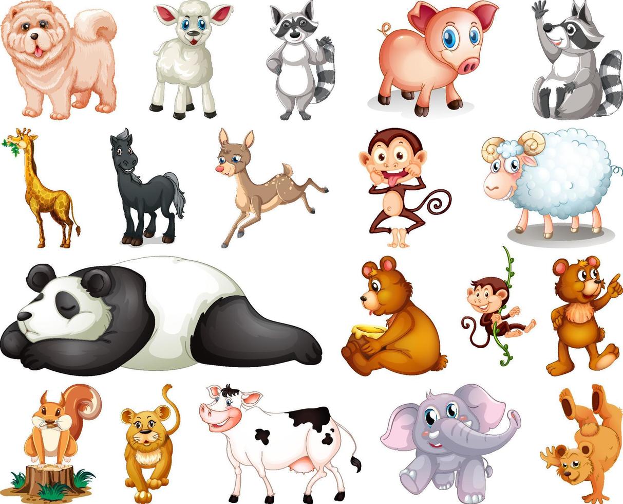 Set of animal cartoon character vector