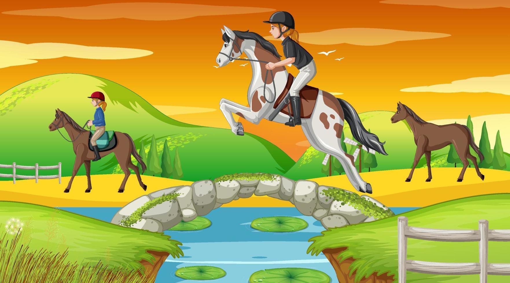 Horse riding scene with jockey and horse vector