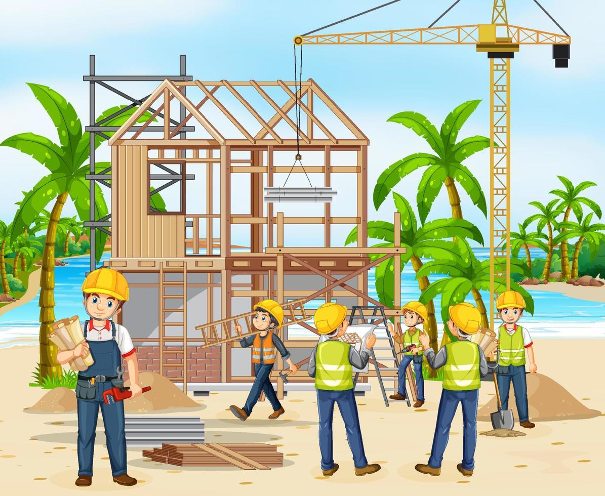 Construction site with workers vector