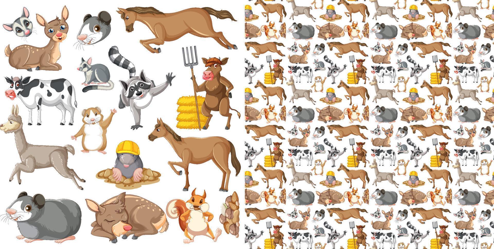 Seamless pattern with cartoon wild animals vector