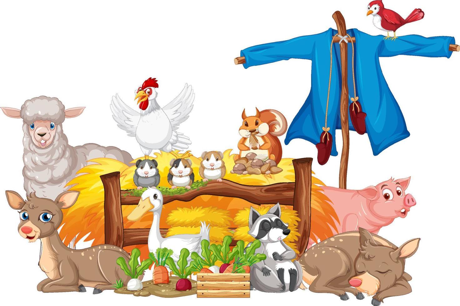 Farm animals by the fence vector