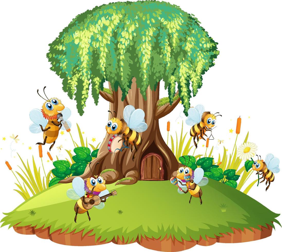 Cartoon insect and beetle in the forest vector