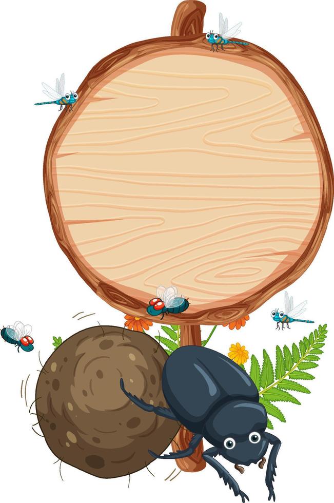 Blank round wooden signboard with animal vector