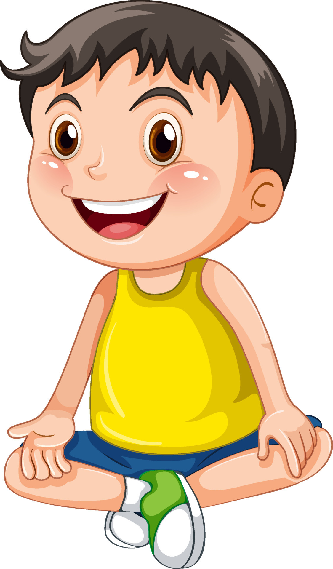 Happy young boy cartoon character sitting 7106059 Vector Art at Vecteezy
